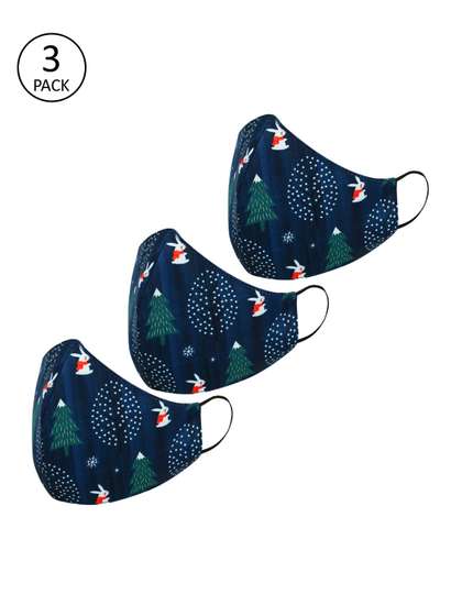Tossido Kids Pack of 3
                    Navy Blue & White Printed 3-Ply Outdoor Masks