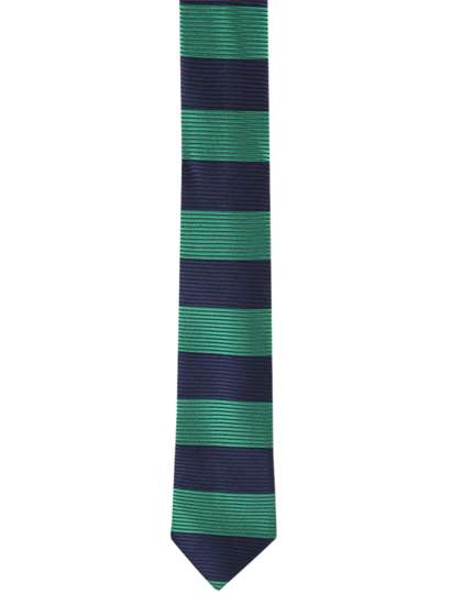 Peter England Navy Blue
                    & Green Striped Broad Tie