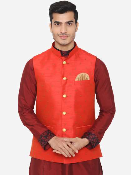 Wintage Men Woven Design Satin Nehru Jacket
