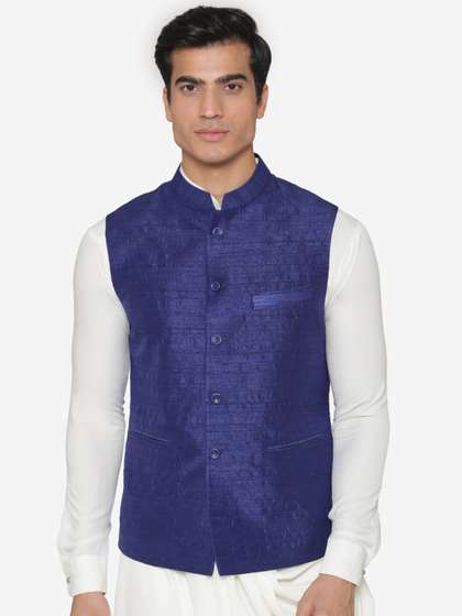 MANQ Men Blue
                          Solid Nehru Jacket