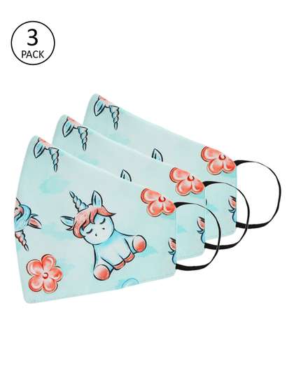 Tossido Kids 3 Pcs
                        Green Printed 3-Ply Reusable Cloth Masks