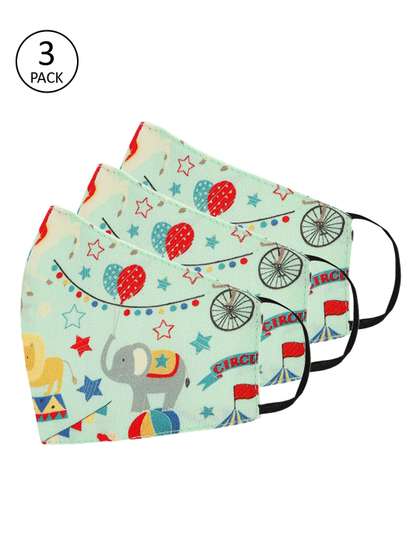 Tossido Kids 3 Pcs
                        Green Printed 3-Ply Reusable Cloth Masks