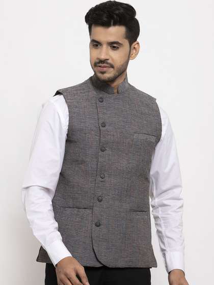 KLOTTHE Men Woven Design Pure Cotton Nehru Jacket