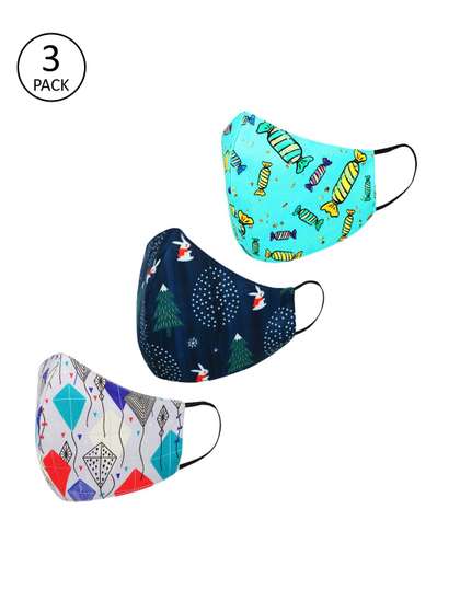 Tossido Kids Pack Of 3
                    Printed 3-Ply Reusable Cloth Masks