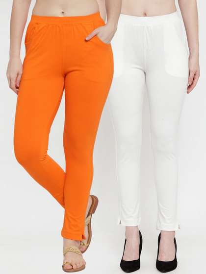 TAG 7 Women Pack Of
                        2 Orange & White Solid Straight-Fit
                        Ankle-Length Leggings