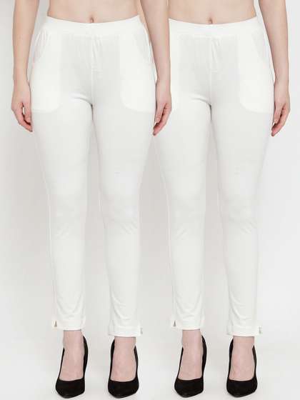 TAG 7 Women Pack Of
                        2 Off-White Solid Ankle-Length Straight-Fit
                        Leggings