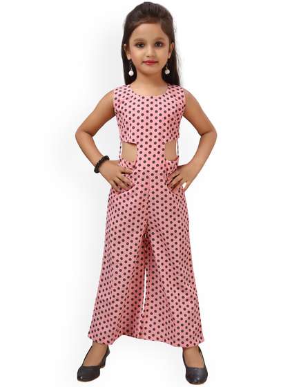 ADIVA Girls Pink &
                    Brown Printed Basic Jumpsuit