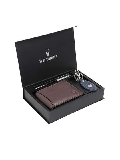 WildHorn Men Brown
                      & Blue RFID Protected Genuine Leather Wallet
                      & Pen Accessory Gift Set