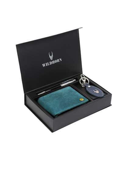 WildHorn Men Teal Green
                    & Blue RFID Protected Genuine Leather Accessory
                    Gift Set