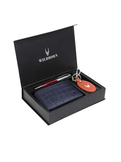 WildHorn Men Blue
                      & Orange RFID Protected Genuine Leather
                      Accessory Gift Set