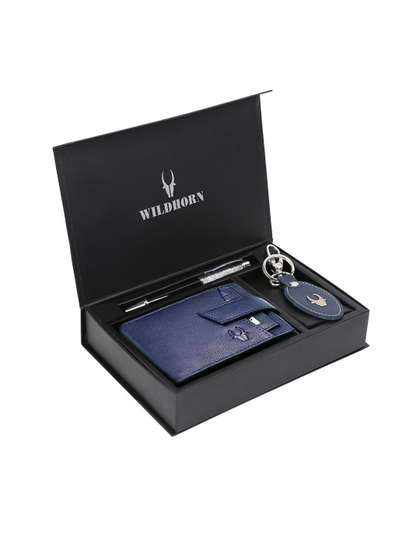WildHorn Men Blue &
                    Black RFID Protected Genuine Leather Accessory Gift
                    Set