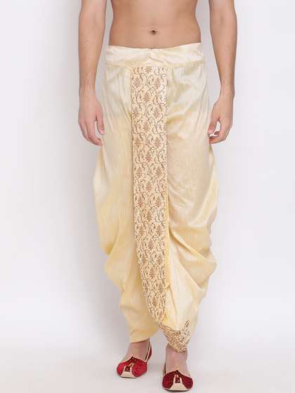 VASTRAMAY Men Beige
                        & Gold-Coloured Embroidered Silk Dhoti