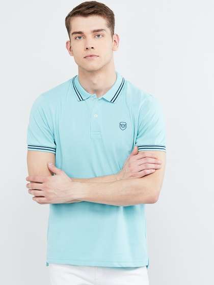 max Men Blue Solid Polo Collar T-shirt