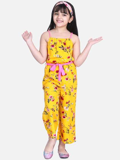 StyleStone Girls Yellow
                    & Pink Floral Printed Jumpsuit