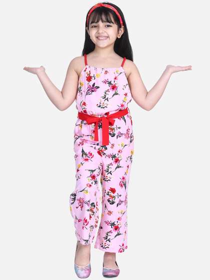 StyleStone Girls Pink
                    & Blue Printed Basic Jumpsuit