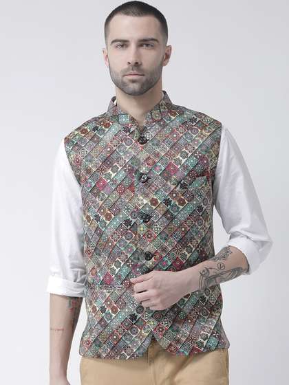 Hangup Men Printed Woven Nehru Jacket