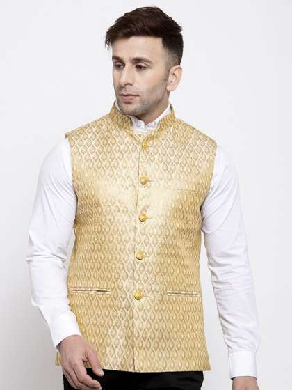 Wintage Men Woven Design Satin Nehru Jacket