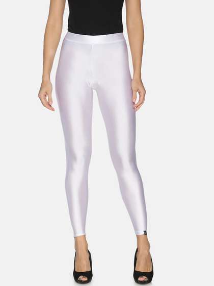TWIN BIRDS Women
                          White Solid Ankle-Length Shimmer Leggings