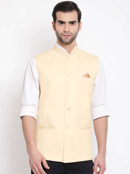 VASTRAMAY Men Solid Slim-Fit Woven Nehru Jacket