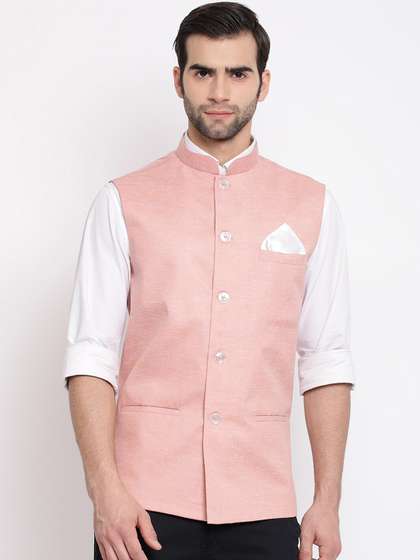 VASTRAMAY Men Peach
                        Coloured Woven Design Nehru Jacket