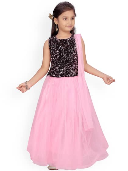 Aarika Girls Black & Pink Embellished Ready to Wear Lehenga & Blouse with Dupatta