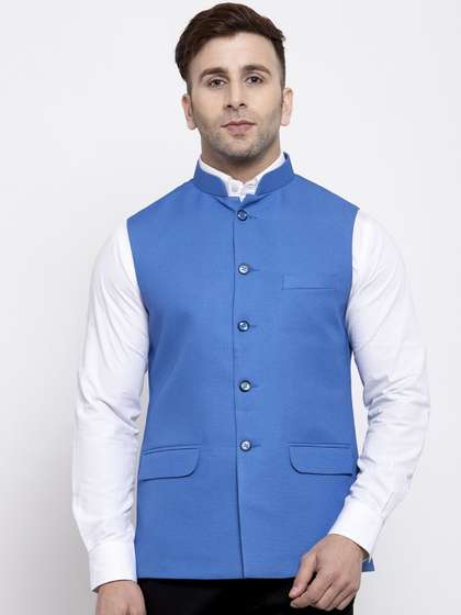 Wintage Men Solid Satin Nehru Jacket