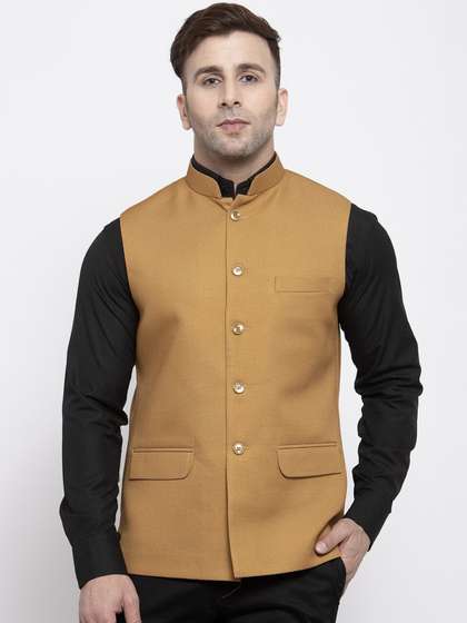Wintage Men Woven Design Satin Nehru Jacket