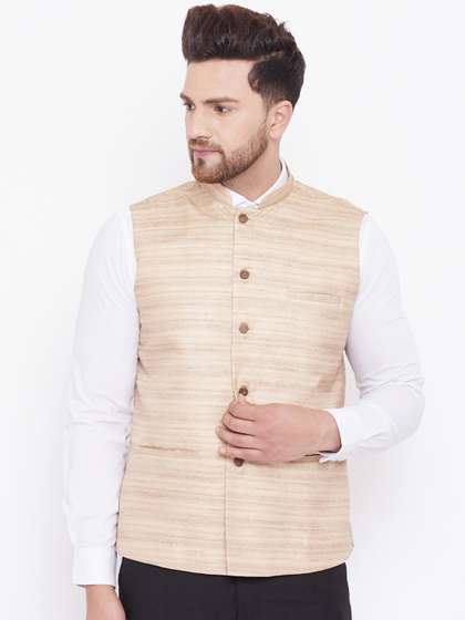 VASTRAMAY Men Solid Woven-Design Slim-Fit Nehru Jacket
