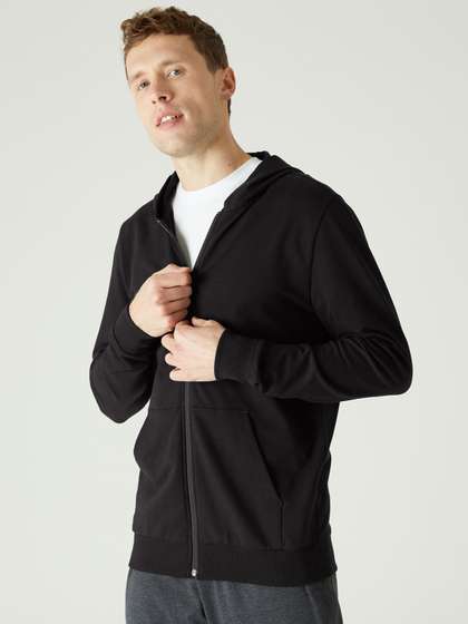 Decathlon DOMYOS -
                        Men Black Full-Zip Hooded Sporty Jacket