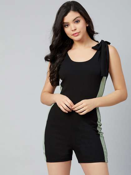 Athena Women Black
                          & Sea Green Colourblocked Legsuit