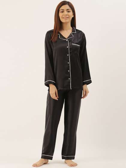 Bannos Swagger
                          Women Black & White Solid Night Suit