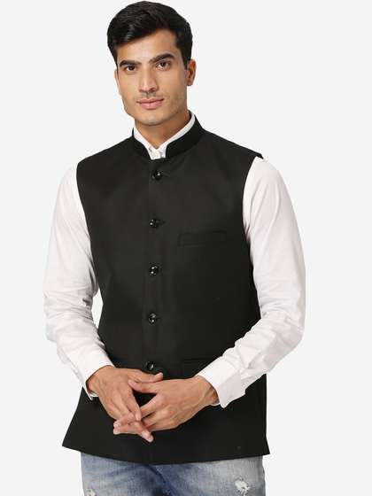 Wintage Men Solid Satin Nehru Jacket