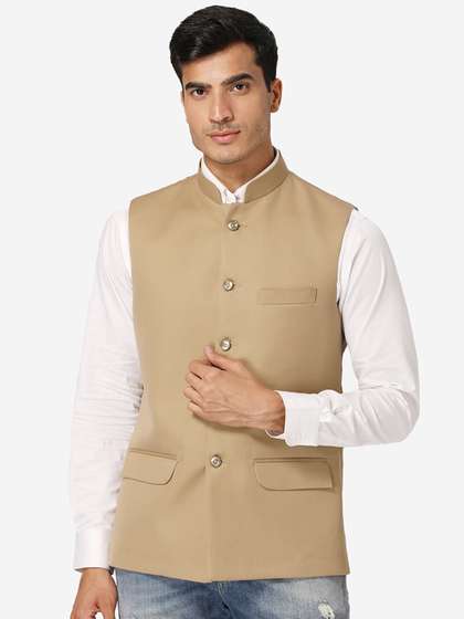 Wintage Men Beige
                        Solid Nehru Jacket