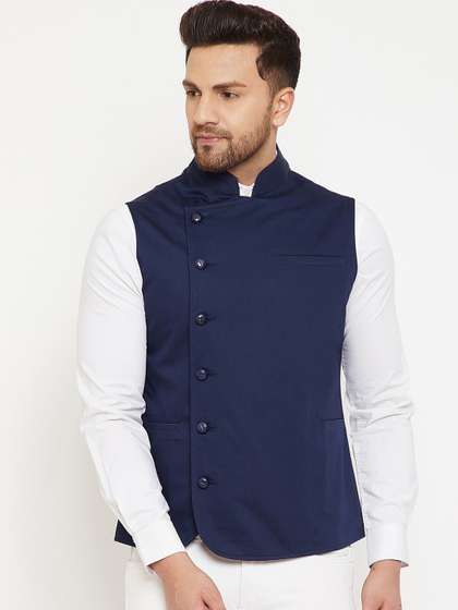 Hypernation Men Solid Woven Satin Twill Nehru Jacket
