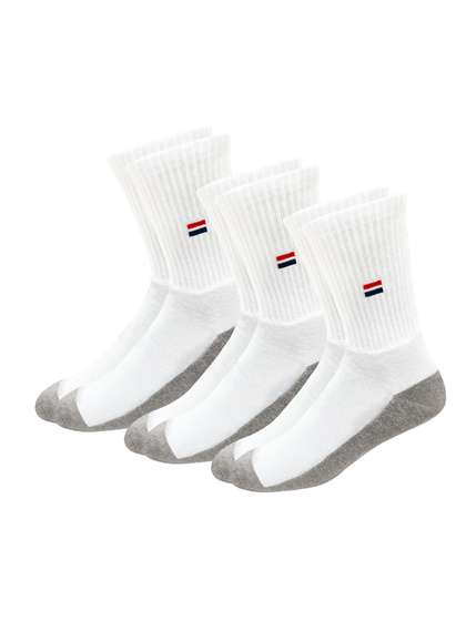NAVYSPORT Men Pack Of
                      3 White & Grey Colourblocked Calf-Length
                      Socks