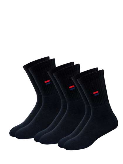 NAVYSPORT Men Pack of
                      3 Black Solid Calf-Length Cushioned Socks