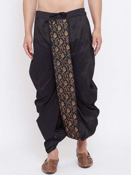 VASTRAMAY Men Black
                        & Gold-Coloured Embroidered Dhoti