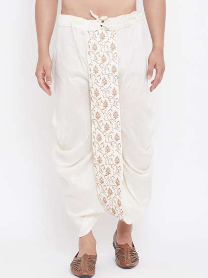 VASTRAMAY Men
                          Cream-Coloured & Beige Embroidered Dhoti