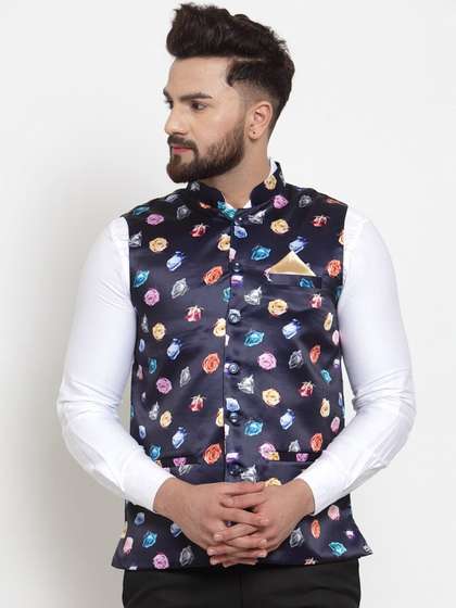 KLOTTHE Men Printed Satin Nehru Jacket