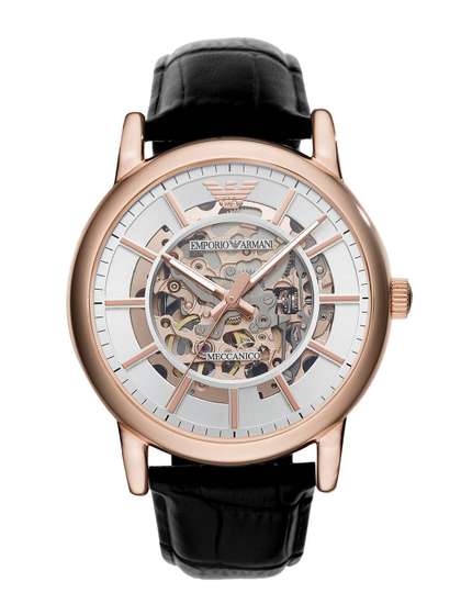 Emporio Armani Luigi Men
                    Silver-Toned Skeleton Dial & Black Strap
                    Analogue Watch AR60007
