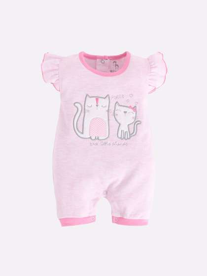 BABY GO Infant Girls
                    Pink & White Embroidered Pure Cotton Rompers