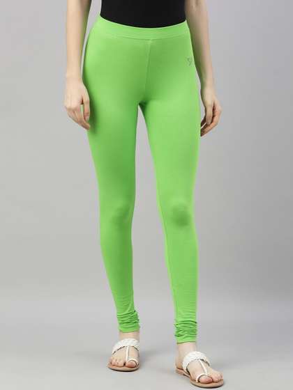 TWIN BIRDS Women
                        Green Solid Churidar-Length Leggings