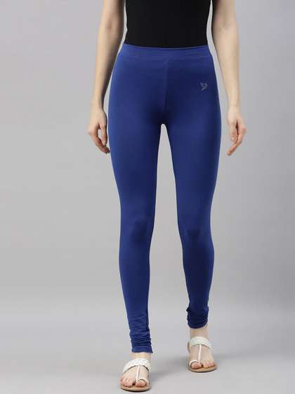 TWIN BIRDS Women
                        Blue Solid Churidar-Length Leggings