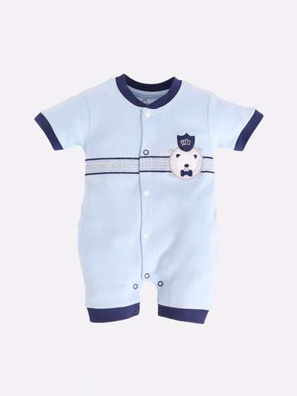 BABY GO Infant Boys Blue
                    Embroidered Pure Cotton Rompers