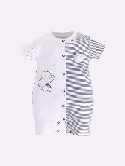 BABY GO Infant Boys
                    White & Black Printed Pure Cotton Rompers