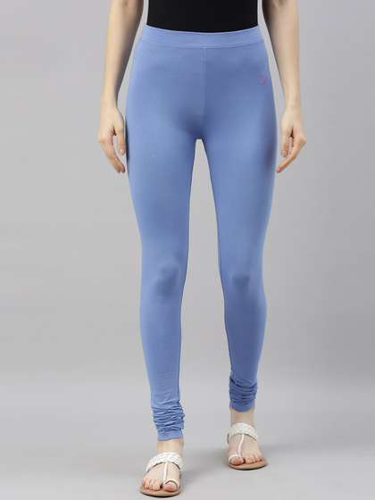 TWIN BIRDS Women
                          Blue Solid Churidar-Length Leggings