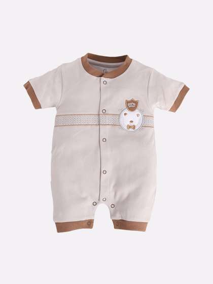 BABY GO Infant Boys
                      Grey & Brown Embroidered Pure Cotton Rompers