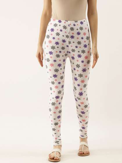 Souchii Women White
                        & Grey Printed Slim-Fit Ankle-Length
                        Leggings