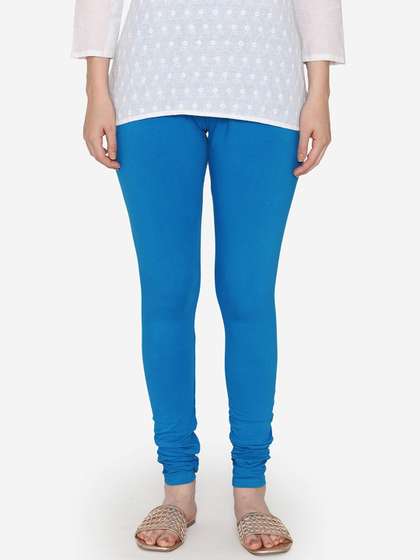 Vami Women Blue
                        Cotton Solid Churidar-Length Leggings