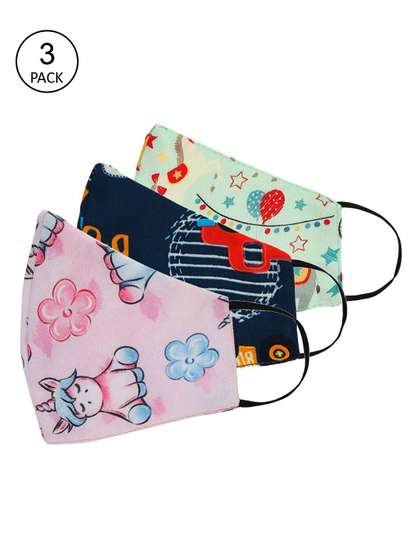 Tossido Kids Pack Of 3
                    Printed 3-Ply Reusable 100% Cotton Cloth Masks